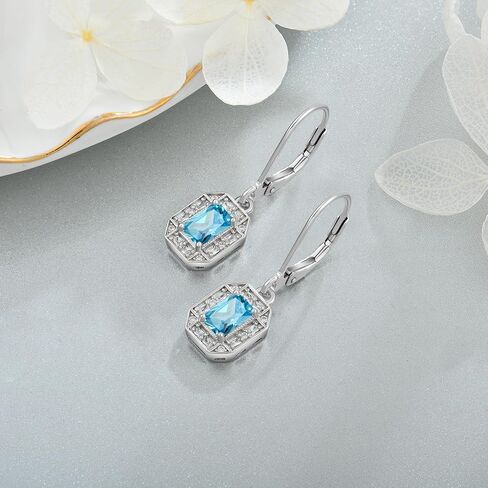 أقراط من الفضة الإسترليني عيار 925 أقراط هالة مستطيلة من أحجار الميلاد، أقراط متدلية مع ذراع رافعة للنساء هدايا مجوهرات in Kuwait