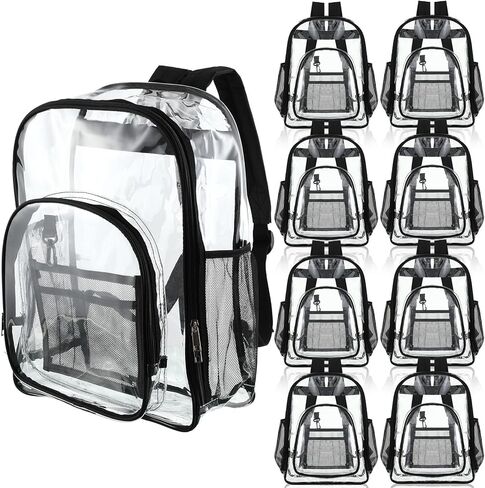 Sanwuta 8 Pcs 17 Inch Clear Backpack Bulk for Students, Heavy Duty PVC Transparent Backpack Stadium Approved Bookbag for Donations School Supplies Travel Work Concert Sport in Saudi Arabia