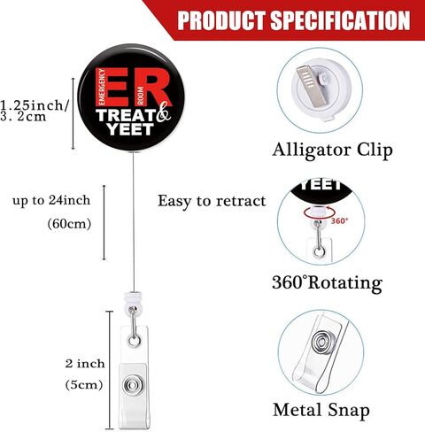 شارة بكرة قابلة للسحب مع مشبك التمساح "Treat and Yeet" حامل شارة مضحك لغرفة الطوارئ ER ممرضة مكتب طبي اسم معرف الديكور in Kuwait