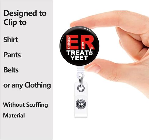 شارة بكرة قابلة للسحب مع مشبك التمساح "Treat and Yeet" حامل شارة مضحك لغرفة الطوارئ ER ممرضة مكتب طبي اسم معرف الديكور in Kuwait