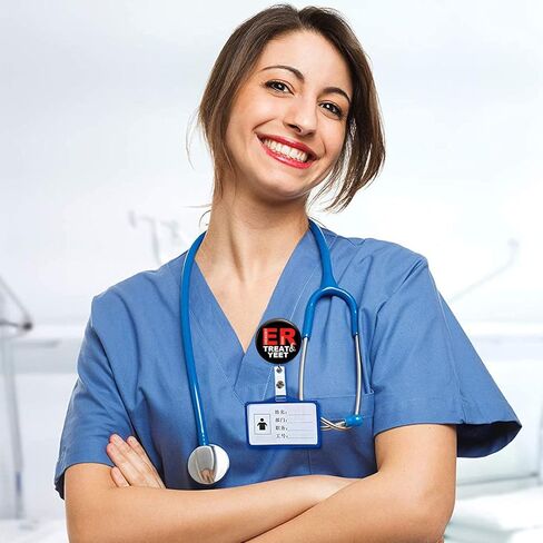 شارة بكرة قابلة للسحب مع مشبك التمساح "Treat and Yeet" حامل شارة مضحك لغرفة الطوارئ ER ممرضة مكتب طبي اسم معرف الديكور in Kuwait