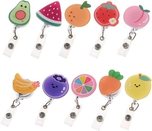 IUAQDP 10 Pieces Cute Fruit Retractable Badge Reel Holder, Funny Cartoon Food Name Tag Pull Badge Clip with Swivel Clip for Nurse Student Teacher Worker Volunteer Dietitian, 25.6IN Pull Cord in Saudi Arabia