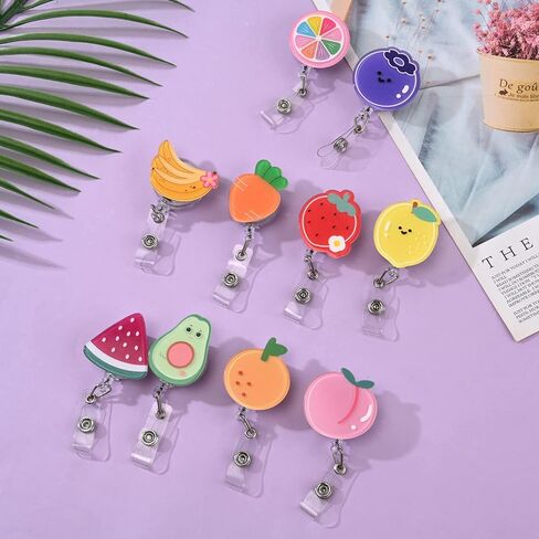 IUAQDP 10 Pieces Cute Fruit Retractable Badge Reel Holder, Funny Cartoon Food Name Tag Pull Badge Clip with Swivel Clip for Nurse Student Teacher Worker Volunteer Dietitian, 25.6IN Pull Cord in Saudi Arabia