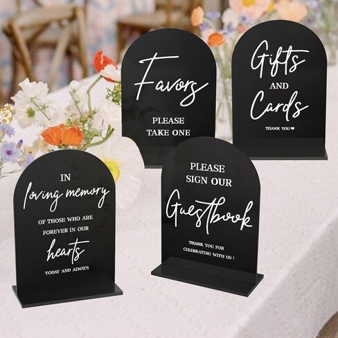 4 Pcs Acrylic Wedding Signs for Ceremony and Reception, 5x7 Inch Black Wedding Signage, Guest Book Sign, Cards and Gifts Sign, Favors Sign, In Loving Memory Sign, Wedding Reception Decor in Kuwait