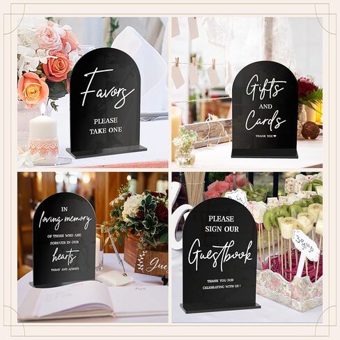 4 Pcs Acrylic Wedding Signs for Ceremony and Reception, 5x7 Inch Black Wedding Signage, Guest Book Sign, Cards and Gifts Sign, Favors Sign, In Loving Memory Sign, Wedding Reception Decor in Kuwait