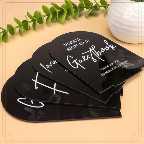 4 Pcs Acrylic Wedding Signs for Ceremony and Reception, 5x7 Inch Black Wedding Signage, Guest Book Sign, Cards and Gifts Sign, Favors Sign, In Loving Memory Sign, Wedding Reception Decor in Kuwait
