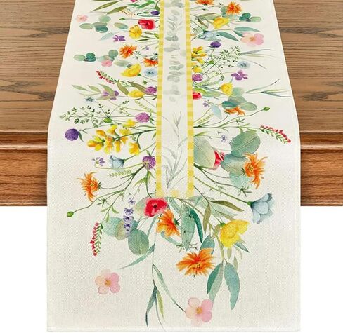 مفرش طاولة الربيع ديزي، ألوان مائية صيفية موسمية، زهرة المطبخ، الطعام، ديكور المنزل، ديكور الحفلات الكريمية 13 × 60 بوصة in Kuwait