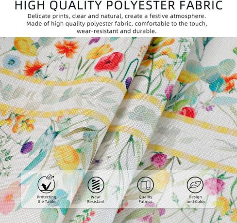 مفرش طاولة الربيع ديزي، ألوان مائية صيفية موسمية، زهرة المطبخ، الطعام، ديكور المنزل، ديكور الحفلات الكريمية 13 × 60 بوصة in Kuwait