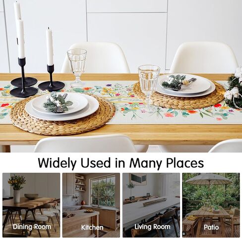 مفرش طاولة الربيع ديزي، ألوان مائية صيفية موسمية، زهرة المطبخ، الطعام، ديكور المنزل، ديكور الحفلات الكريمية 13 × 60 بوصة in Kuwait