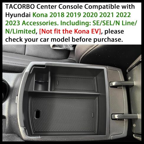 TACORBO Center Console Organizer Compatible with Hyundai Kona 2018 2019 2020 2021 2022 2023 Accessories Armrest Secondary Storage Box, Interior ABS Insert Tray, [Not fit the Kona EV], Black in Saudi Arabia