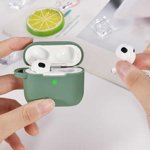 Portable Electronic Device Cover for Airpods 3, Gray Blue Silicone Case with Pompom Keychain for Women Girls, 2021 in Saudi Arabia