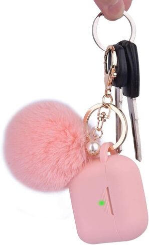 Portable Electronic Device Cover for Airpods 3, Gray Blue Silicone Case with Pompom Keychain for Women Girls, 2021 in Saudi Arabia