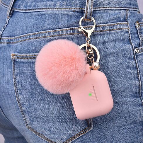 Portable Electronic Device Cover for Airpods 3, Gray Blue Silicone Case with Pompom Keychain for Women Girls, 2021 in Saudi Arabia