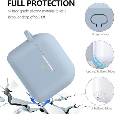 Portable Electronic Device Cover for Airpods 3, Gray Blue Silicone Case with Pompom Keychain for Women Girls, 2021 in Kuwait