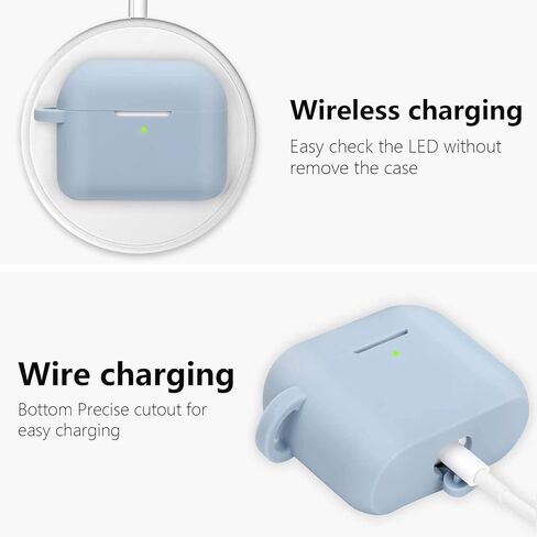 Portable Electronic Device Cover for Airpods 3, Gray Blue Silicone Case with Pompom Keychain for Women Girls, 2021 in Kuwait