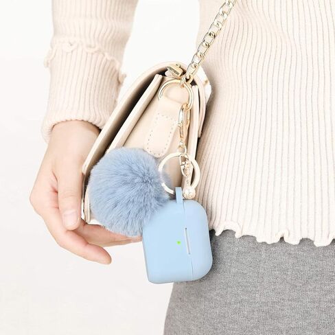 Portable Electronic Device Cover for Airpods 3, Gray Blue Silicone Case with Pompom Keychain for Women Girls, 2021 in Kuwait