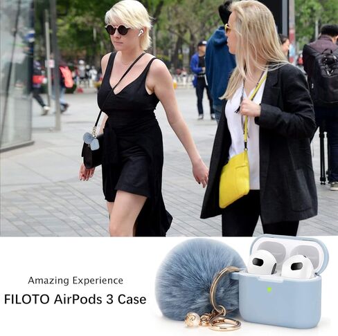 Portable Electronic Device Cover for Airpods 3, Gray Blue Silicone Case with Pompom Keychain for Women Girls, 2021 in Kuwait