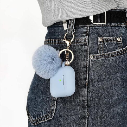 Portable Electronic Device Cover for Airpods 3, Gray Blue Silicone Case with Pompom Keychain for Women Girls, 2021 in Kuwait