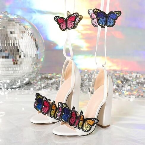 JOEupin Women's Strappy Chunky Heels Sandals 3 inch Butterfly Lace Up Ankle Wrap Heel Wedding Bridal Heeled Sandals Shoes in Saudi Arabia