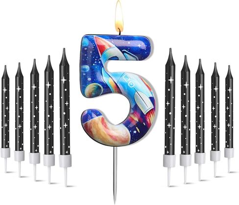 Photect 11 قطعة شموع عيد ميلاد الفضاء رقم 5/6 شمعة كعكة توبر ديكور الفضاء الخارجي تحت عنوان زينة حفلة عيد ميلاد زينة كعكة للبنين بنات لوازم الحفلات ديكور (رقم 5) in Kuwait