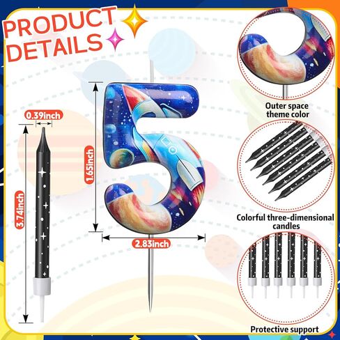 Photect 11 قطعة شموع عيد ميلاد الفضاء رقم 5/6 شمعة كعكة توبر ديكور الفضاء الخارجي تحت عنوان زينة حفلة عيد ميلاد زينة كعكة للبنين بنات لوازم الحفلات ديكور (رقم 5) in Kuwait