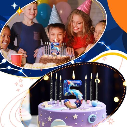 Photect 11 قطعة شموع عيد ميلاد الفضاء رقم 5/6 شمعة كعكة توبر ديكور الفضاء الخارجي تحت عنوان زينة حفلة عيد ميلاد زينة كعكة للبنين بنات لوازم الحفلات ديكور (رقم 5) in Kuwait