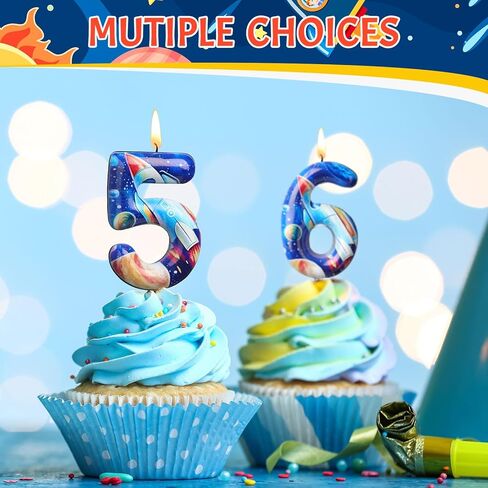 Photect 11 قطعة شموع عيد ميلاد الفضاء رقم 5/6 شمعة كعكة توبر ديكور الفضاء الخارجي تحت عنوان زينة حفلة عيد ميلاد زينة كعكة للبنين بنات لوازم الحفلات ديكور (رقم 5) in Kuwait