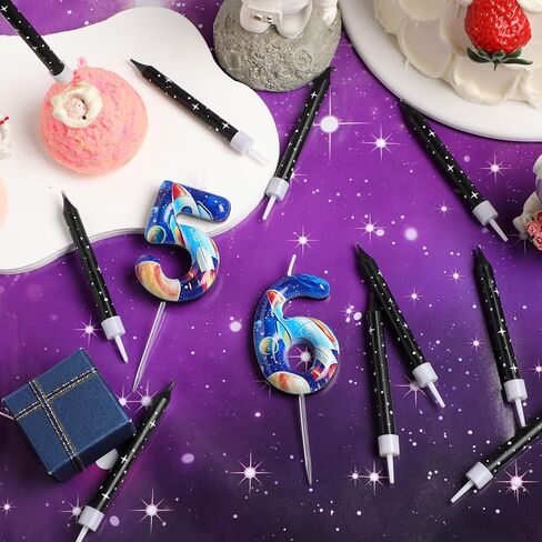 Photect 11 قطعة شموع عيد ميلاد الفضاء رقم 5/6 شمعة كعكة توبر ديكور الفضاء الخارجي تحت عنوان زينة حفلة عيد ميلاد زينة كعكة للبنين بنات لوازم الحفلات ديكور (رقم 5) in Kuwait