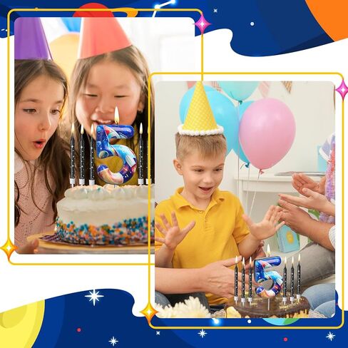 Photect 11 قطعة شموع عيد ميلاد الفضاء رقم 5/6 شمعة كعكة توبر ديكور الفضاء الخارجي تحت عنوان زينة حفلة عيد ميلاد زينة كعكة للبنين بنات لوازم الحفلات ديكور (رقم 5) in Kuwait