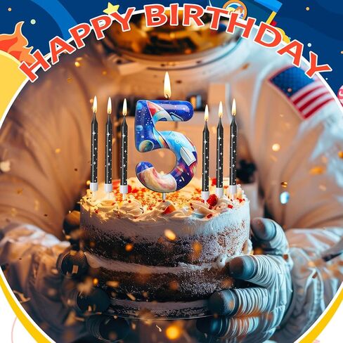 Photect 11 قطعة شموع عيد ميلاد الفضاء رقم 5/6 شمعة كعكة توبر ديكور الفضاء الخارجي تحت عنوان زينة حفلة عيد ميلاد زينة كعكة للبنين بنات لوازم الحفلات ديكور (رقم 5) in Kuwait