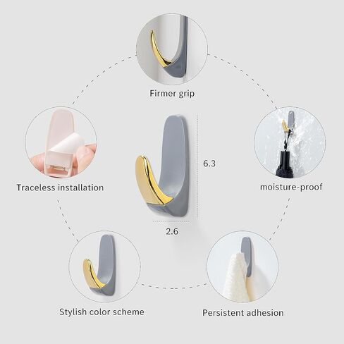 10 Pack Self Adhesive Hooks for Hanging Sticky Hooks Heavy Duty Wall Hangers Waterproof Sticky Holder Towel Hooks Wall Hook on Bathroom Kitchen Towel Robe Key Coat Bag Door（Grey） in Saudi Arabia