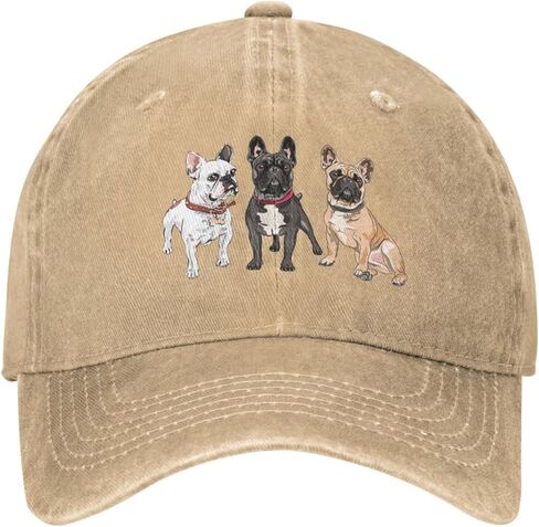 French Bulldog Dogs Vintage Distressed Adjustable Washed Denim Mens Dad Trucker Hat Baseball Ball Cap for Men in Kuwait