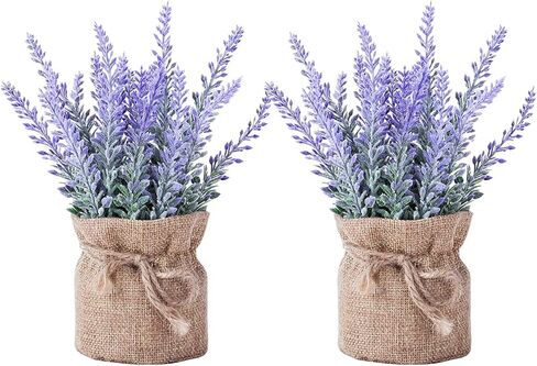 2 Pack Small Burlap Potted Lavender Flowers - Lavender Artificial Plants and Flocked Charming Purple for Warm and Loving Table Decor Christmas Decoration in Saudi Arabia
