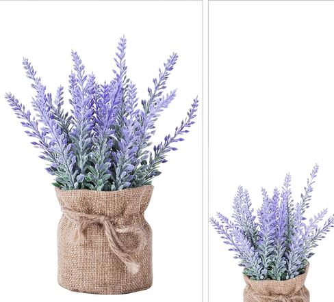 2 Pack Small Burlap Potted Lavender Flowers - Lavender Artificial Plants and Flocked Charming Purple for Warm and Loving Table Decor Christmas Decoration in Saudi Arabia