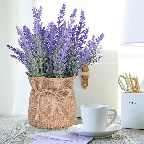 2 Pack Small Burlap Potted Lavender Flowers - Lavender Artificial Plants and Flocked Charming Purple for Warm and Loving Table Decor Christmas Decoration in Saudi Arabia