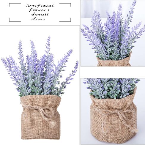 2 Pack Small Burlap Potted Lavender Flowers - Lavender Artificial Plants and Flocked Charming Purple for Warm and Loving Table Decor Christmas Decoration in Saudi Arabia