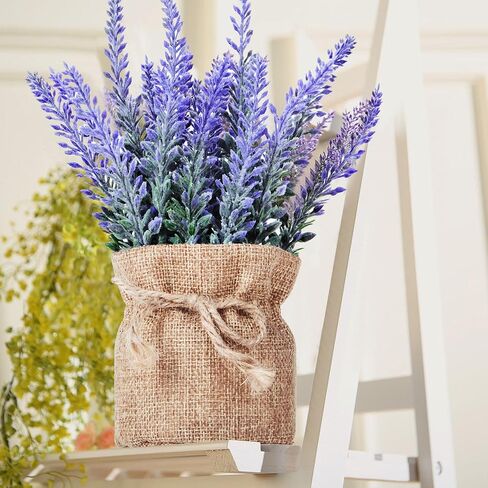 2 Pack Small Burlap Potted Lavender Flowers - Lavender Artificial Plants and Flocked Charming Purple for Warm and Loving Table Decor Christmas Decoration in Saudi Arabia