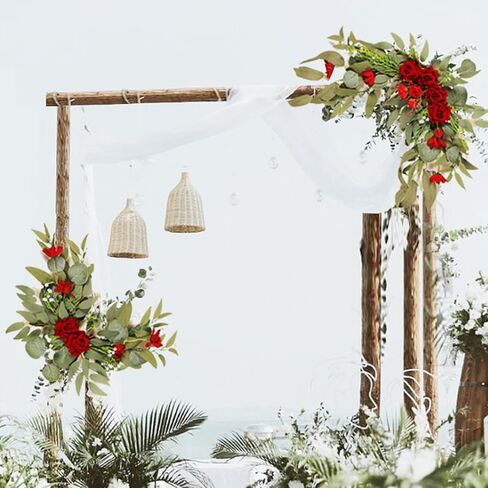 2PCS Wedding Arch Flowers, Artificial Red Rose Floral Swags, Silk Hanging Rose Garland with Green Leaves for Wedding Chair Arbor Wedding Ceremony Reception in Saudi Arabia