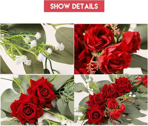 2PCS Wedding Arch Flowers, Artificial Red Rose Floral Swags, Silk Hanging Rose Garland with Green Leaves for Wedding Chair Arbor Wedding Ceremony Reception in Saudi Arabia