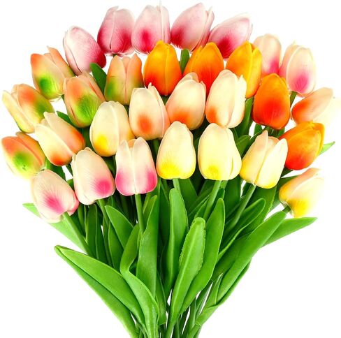 Lyrow 30 Pcs Tulips Artificial Tulips Bouquet Real Touch Flowers Faux Tulips for Home Kitchen Wedding Decorations, Gift Idea for Easter Decor Mother's Day Birthdays (Plum Pink) in Saudi Arabia