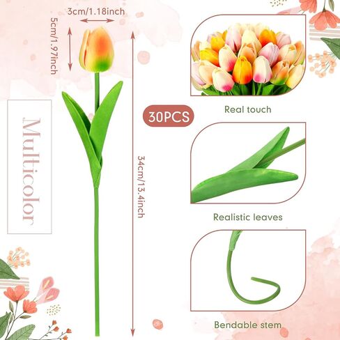 Lyrow 30 Pcs Tulips Artificial Tulips Bouquet Real Touch Flowers Faux Tulips for Home Kitchen Wedding Decorations, Gift Idea for Easter Decor Mother's Day Birthdays (Plum Pink) in Saudi Arabia