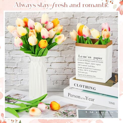 Lyrow 30 Pcs Tulips Artificial Tulips Bouquet Real Touch Flowers Faux Tulips for Home Kitchen Wedding Decorations, Gift Idea for Easter Decor Mother's Day Birthdays (Plum Pink) in Saudi Arabia