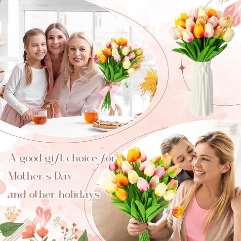 Lyrow 30 Pcs Tulips Artificial Tulips Bouquet Real Touch Flowers Faux Tulips for Home Kitchen Wedding Decorations, Gift Idea for Easter Decor Mother's Day Birthdays (Plum Pink) in Saudi Arabia