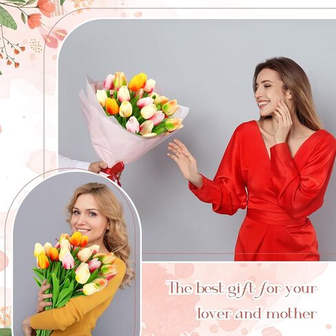 Lyrow 30 Pcs Tulips Artificial Tulips Bouquet Real Touch Flowers Faux Tulips for Home Kitchen Wedding Decorations, Gift Idea for Easter Decor Mother's Day Birthdays (Plum Pink) in Saudi Arabia