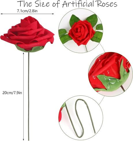 LOKIPA Artificial Rose Flowers, 50 PCS Foam Red Roses Flowers Real Looking Artificial Foam Fake Roses with Stems Decoration DIY for Wedding Bouquets, Arrangements Party Home Decorations (Red, 50PCS) in Saudi Arabia