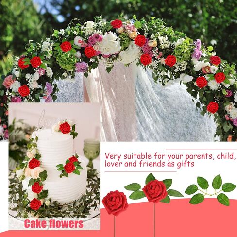 LOKIPA Artificial Rose Flowers, 50 PCS Foam Red Roses Flowers Real Looking Artificial Foam Fake Roses with Stems Decoration DIY for Wedding Bouquets, Arrangements Party Home Decorations (Red, 50PCS) in Saudi Arabia