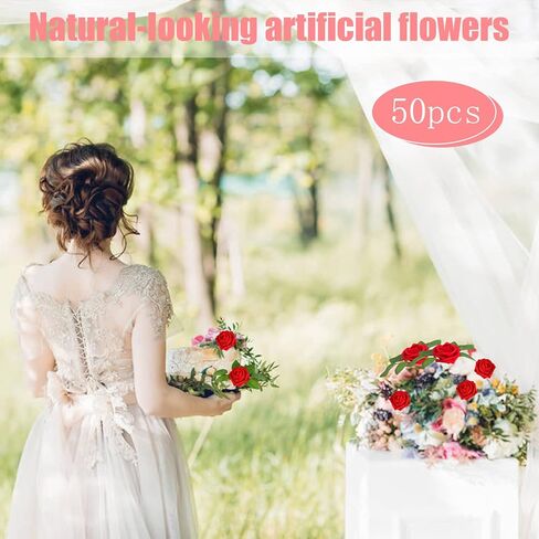 LOKIPA Artificial Rose Flowers, 50 PCS Foam Red Roses Flowers Real Looking Artificial Foam Fake Roses with Stems Decoration DIY for Wedding Bouquets, Arrangements Party Home Decorations (Red, 50PCS) in Saudi Arabia