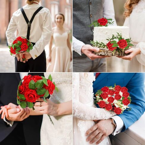 LOKIPA Artificial Rose Flowers, 50 PCS Foam Red Roses Flowers Real Looking Artificial Foam Fake Roses with Stems Decoration DIY for Wedding Bouquets, Arrangements Party Home Decorations (Red, 50PCS) in Saudi Arabia