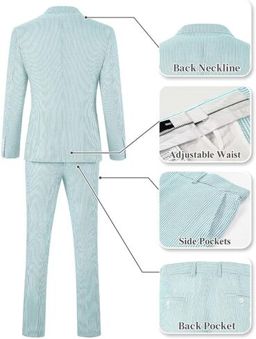 Men Suits Summer 2 Pieces Seersucker Suit Pinstrip Casual 2 Button Slim Fit Suits for Men Wedding Party Suit Jacket Pants in Saudi Arabia