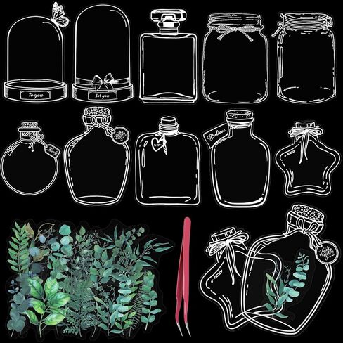 40 Pcs Glass Bottle Shaped Bookmark & 40 Pcs Plant Sticker, Dried Flower Bookmark Kit, Clear Bookmarks for Pressed Flowers, Pressed Flowers Bookmark Set with Tweezers for DIY Bookmarks in Kuwait